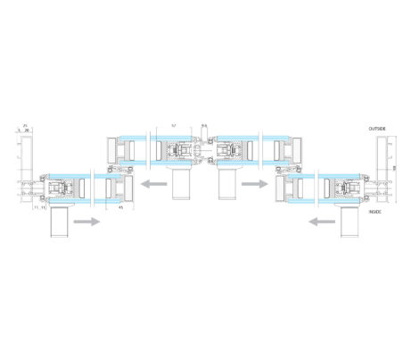 Plan technical drawing four sash Sliding Door