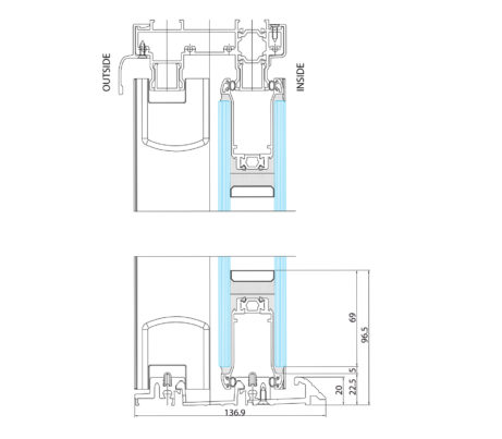 Side elevation technical drawing Lowered Threshold