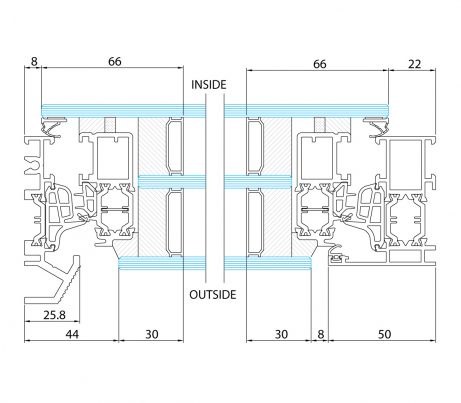 Side Elevation of a lowered casement Zeroframe window, from ES Finestra