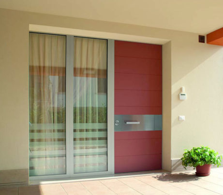 Red Security Door with bullet proof glass