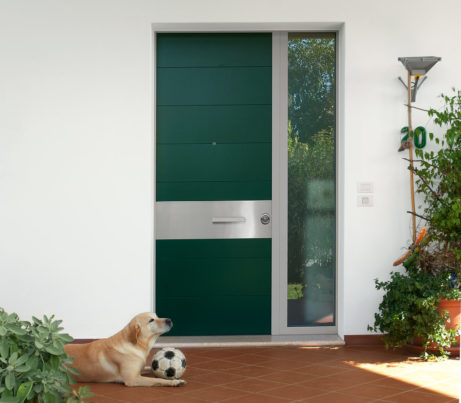 Tekno: Flush Security Door Contemporary Door with bullet proof window