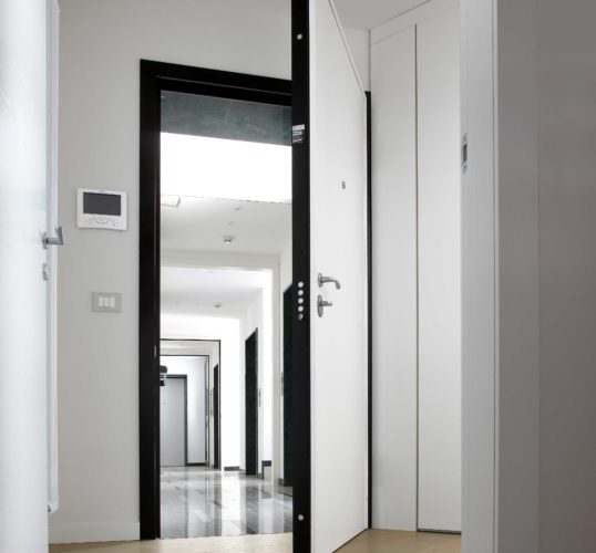 white concealed hinge security door