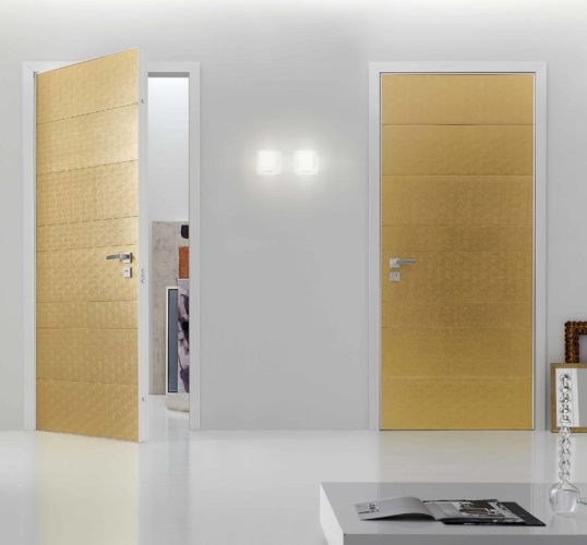 gold leather clad security doors