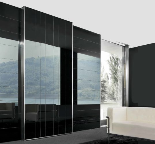 sliding security door in shiny black